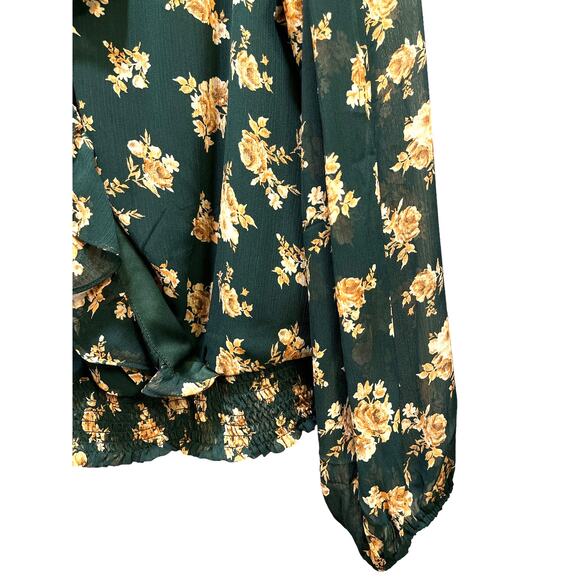 Lush Green Floral Long Baloon Sleeve Blouse 3x - Picture 6 of 6